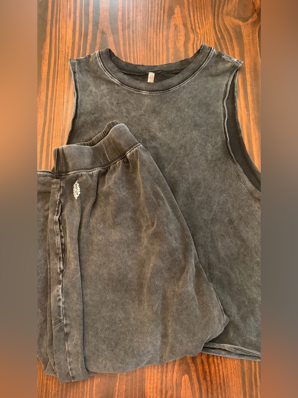 Free People Set Sleeveless Too Harem Pants Size Med Black Mineral Wash #comfy